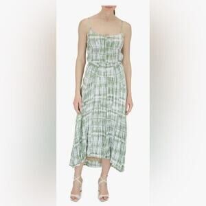 Women’s Vince Green Tie-Dye Ruched Cami Dress Silk sz small pleated Strappy MIDI
